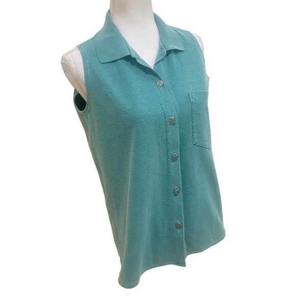 Gramicci sleeveless green collared top silver buttons chest pocket medium - Picture 3 of 12
